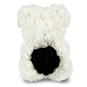 White Rose Bear with Black Heart 25cm
