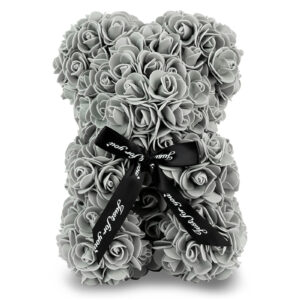 Grey Rose Bear with Ribbon 25cm