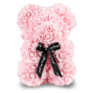 Light Pink Rose Bear with Bow 25cm